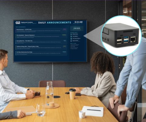 G2InfoVision device driving a daily announcements display