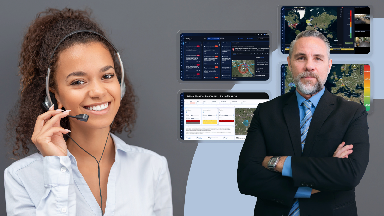 Enterprise critical event management command view with global risk intelligence and mass notification