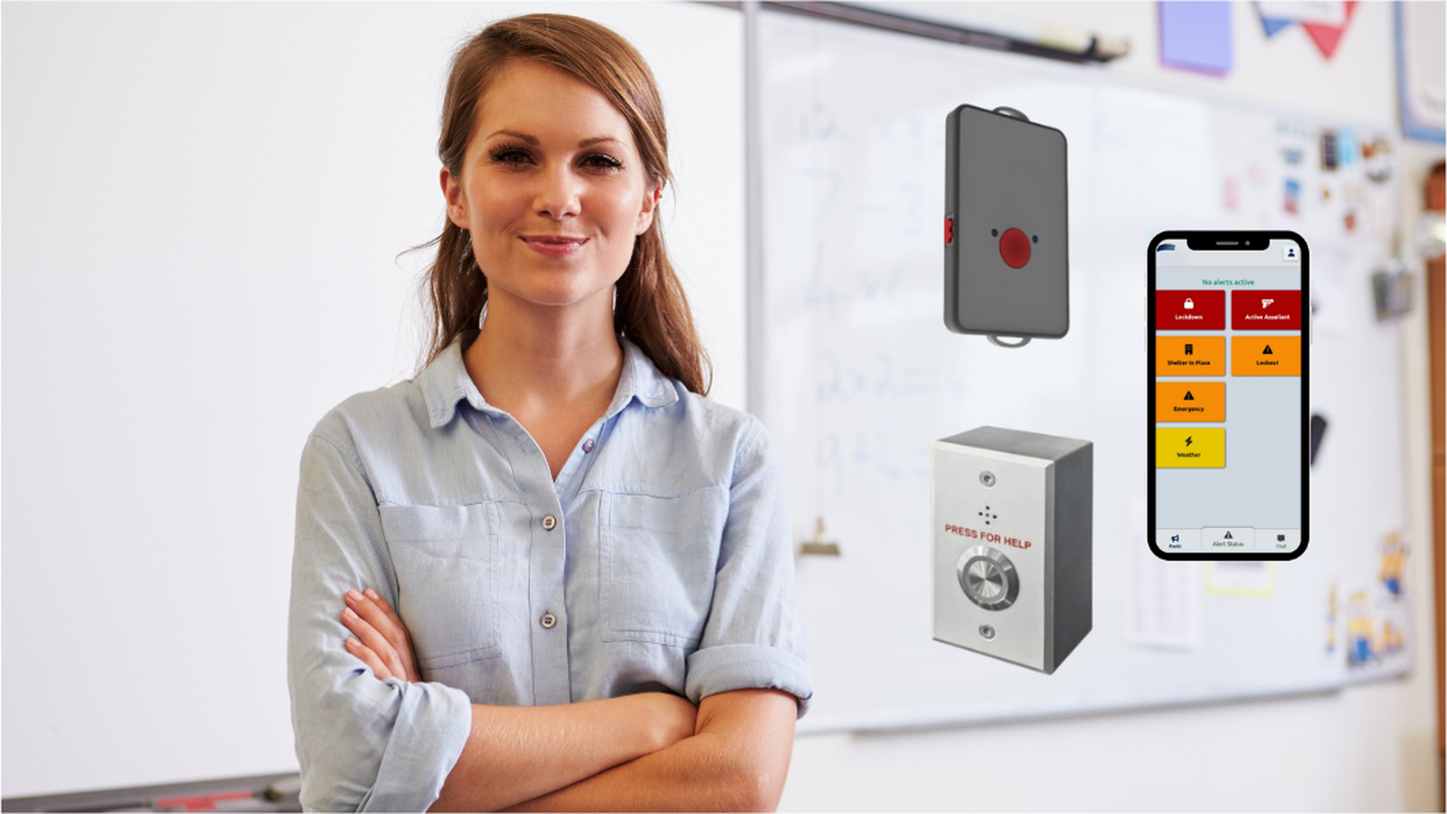 Silent panic buttons and campus-wide lockdown protecting a K-12 school classroom