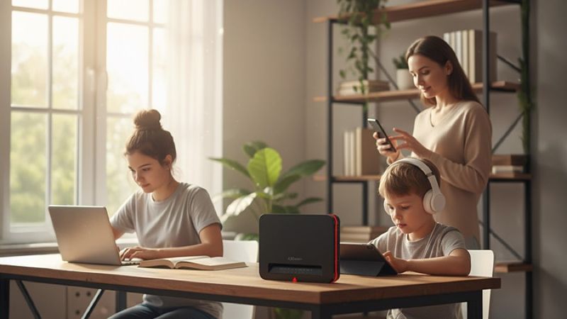 Family at home using devices protected by a JEXtream FX20 router
