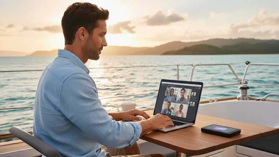 Professional working remotely with a JEXtream RG2100N 5G hotspot